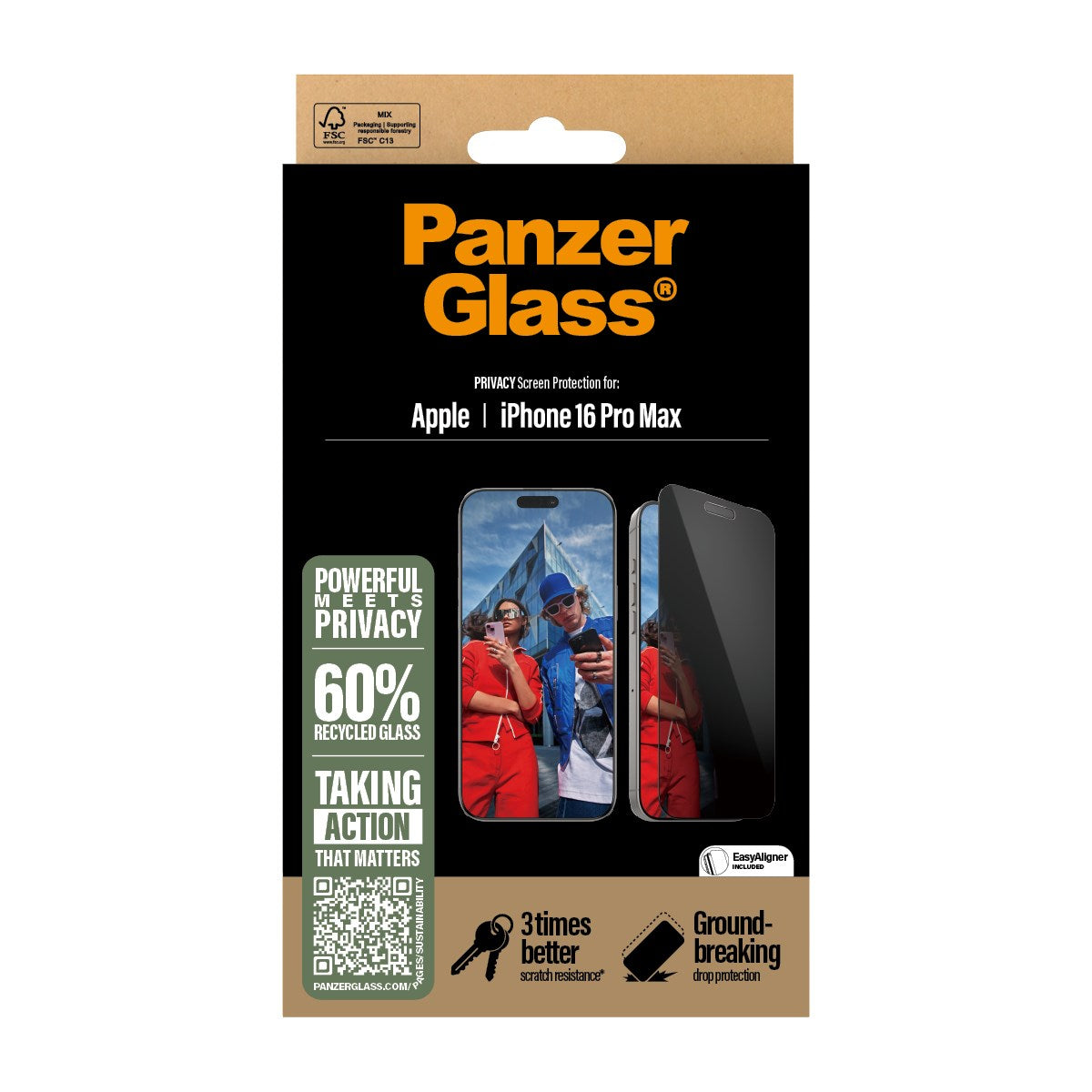 PanzerGlass® Privacy Screen Protector iPhone 16 Pro Max | Ultra-Wide Fit w. EasyAligner